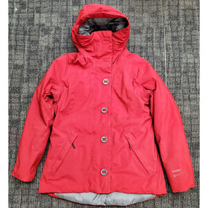 Patagonia Frozen Range Down Puffer Jacket Hood Goretex Zip Button Red Womens Sm